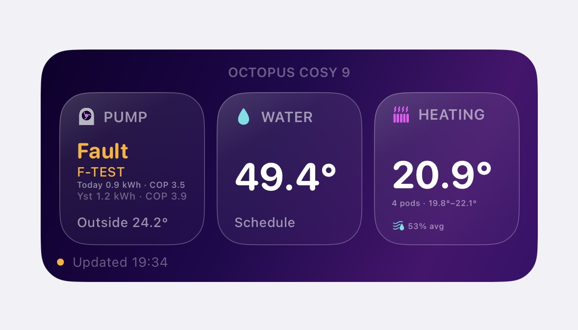 Cosy Watch widget showing fault detection state